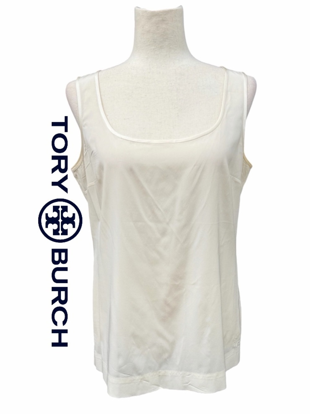 Tory Burch 93% Silk Cream Scoop Neck Tank Top Shell Layering Blouse w logo 6